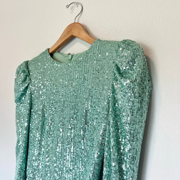 Lavish Alice Sequin Feather Embellished Midi Dress Sage Green - Picture 5 of 9